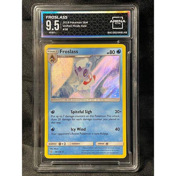 2019 Froslass #38 Pokémon Unified Minds Holo ArenaClub Graded MINT+ 9.5 - Picture 1 of 4